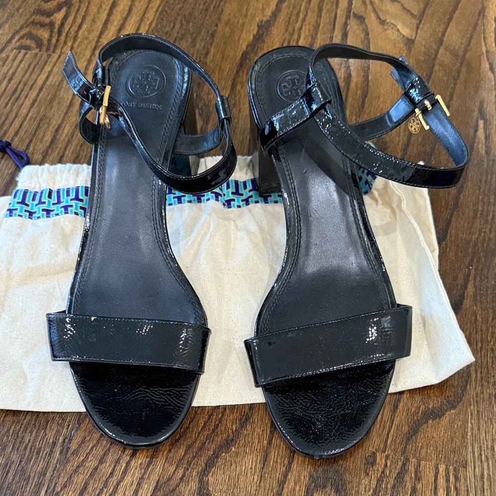 Tory Burch Black Patent Leather Open-Toe Ankle-Strap Sandals